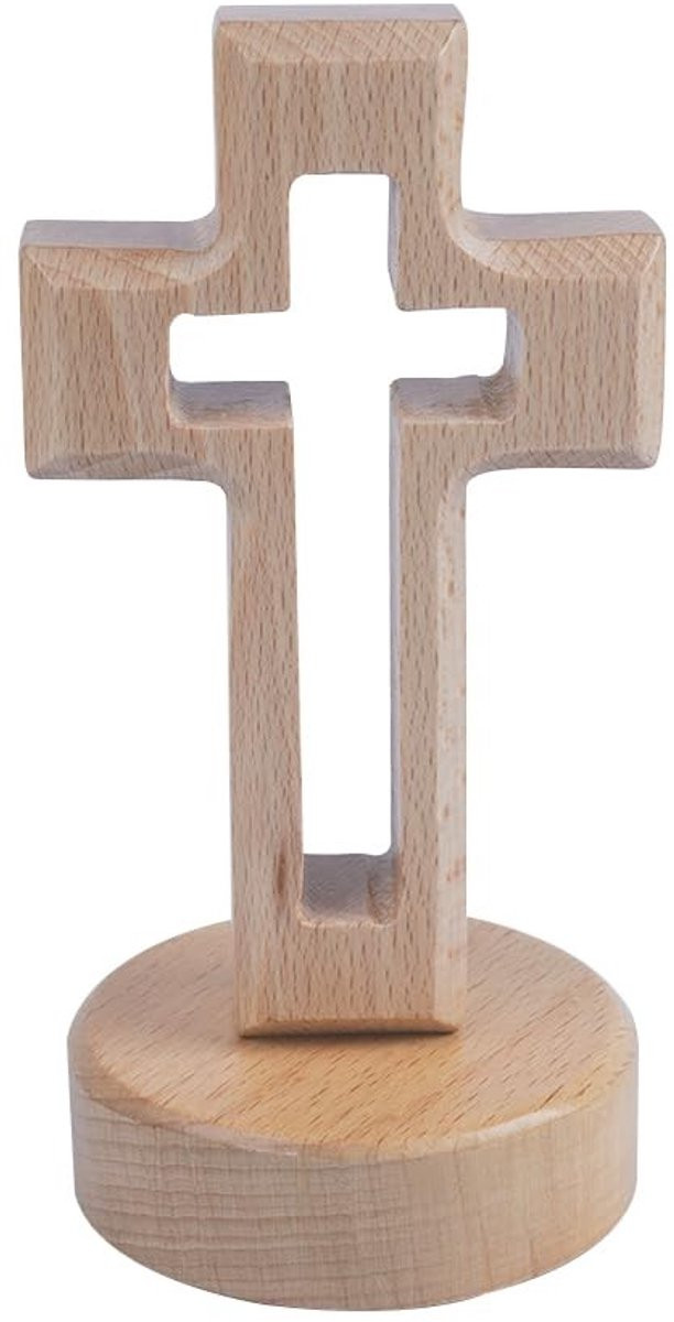 Dailygoods Houten Staand Kruisbeeld met Uitgehold Ontwerp en Magnetische Verbindingsbasis voor op het Bureaublad