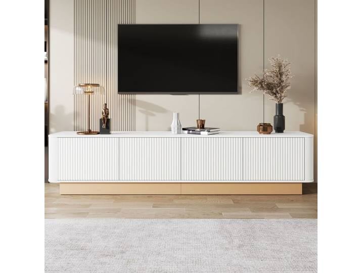 Meuble TV 200 cm 4 portes grand rangement Meuble TV contemporain design cannelé luxueux étagères réglables