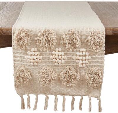 Saro Lifestyle Cotton Runner With Pom Pom Moroccan Design