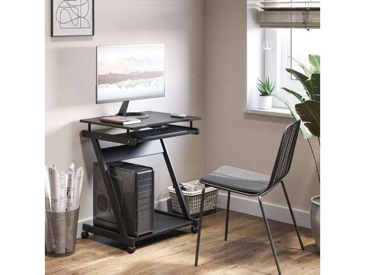 Bureau Informatique Noir Compact avec Étagère et Clavier Coulissant