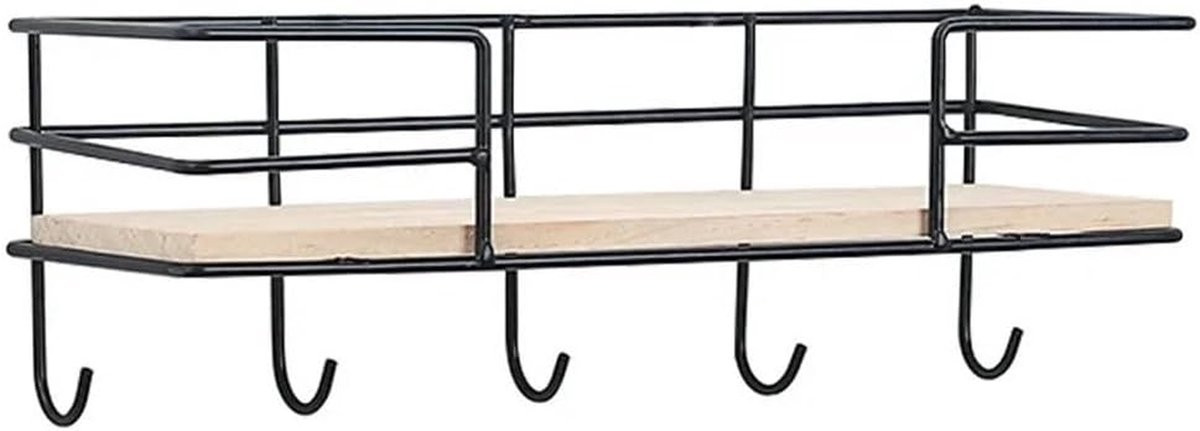 Wandrek met haken en opbergmand voor het organiseren van je huis, ijzer en hout