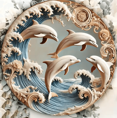 Uplift Curations OceanWave Wooden Dolphin Wall Plaque 2D Underwater Theme Decor For Home And Office 1pc