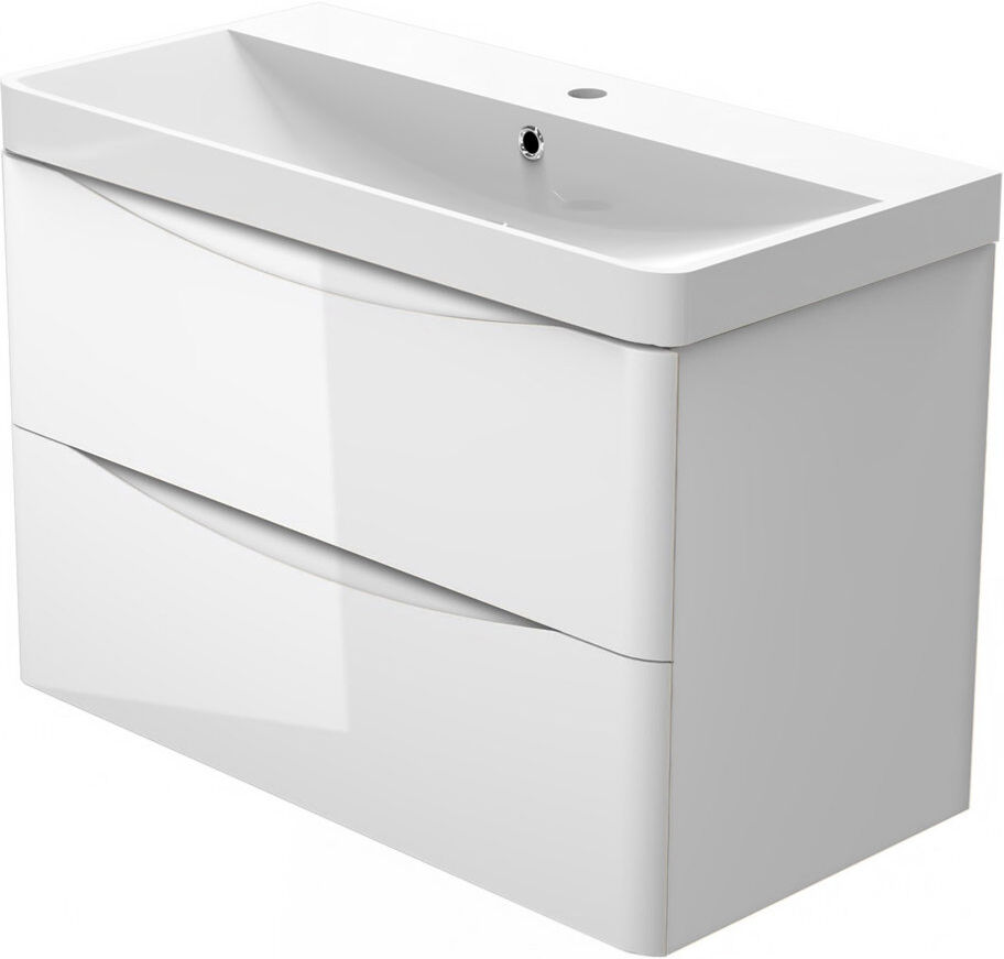 17 Stories Glenhaven 800mm Single Bathroom Vanity with Drop In Resin Basin High Gloss White 800mm W