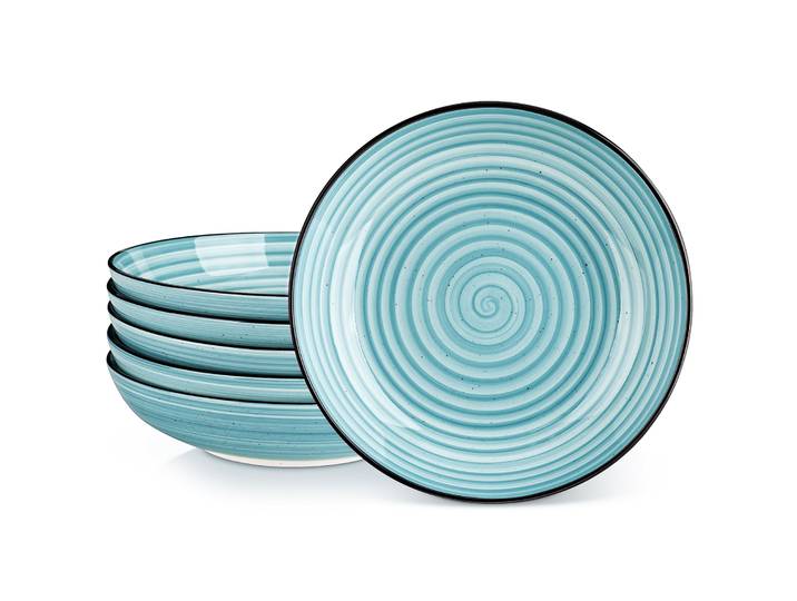 vancasso-Ensemble de vaisselle en grès peint à la main, grands bols à pâtes, assiettes quePlates Ceremic, spirales, dessert, pâtes, salade, soupe, 6 pièces