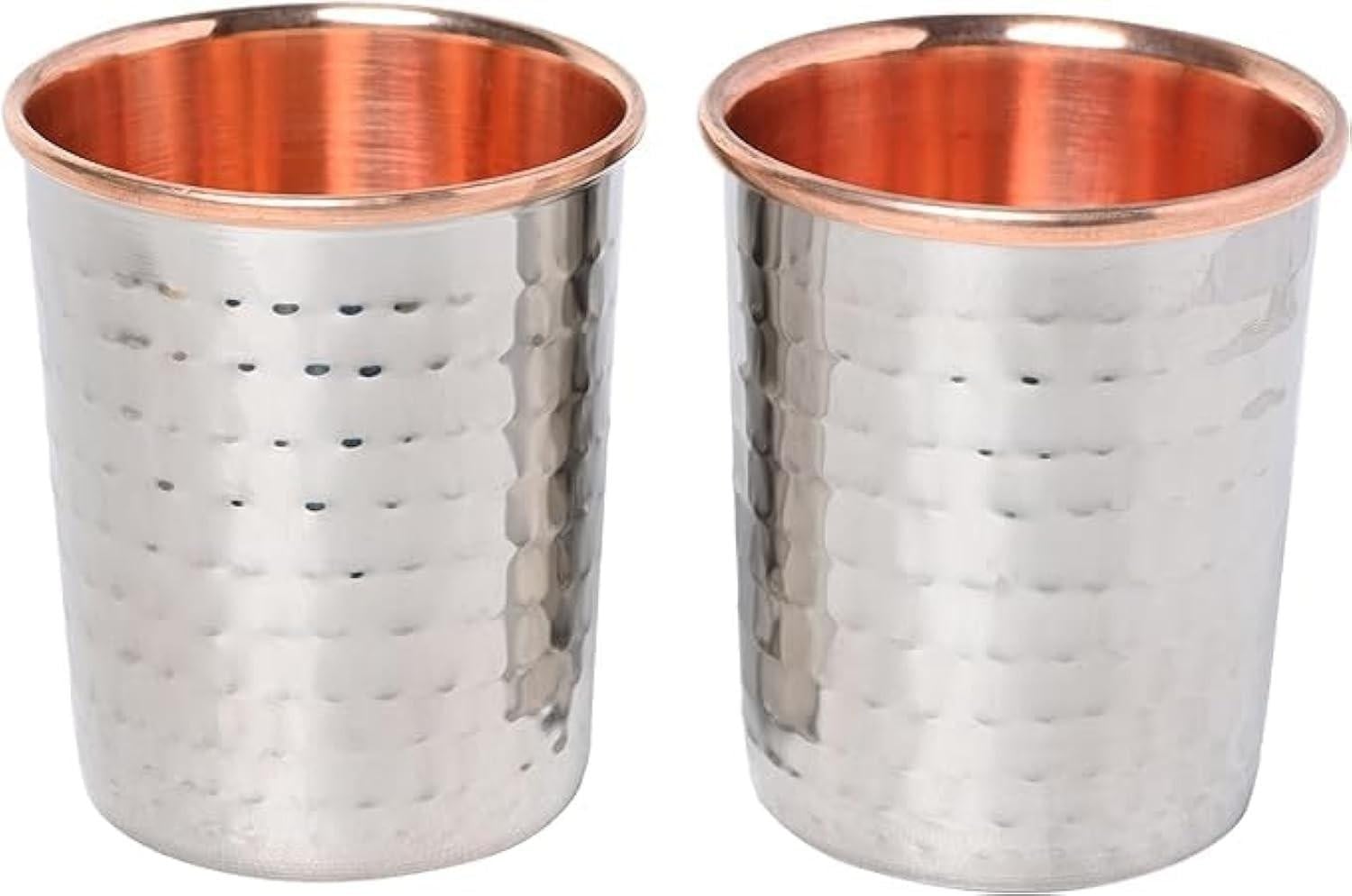 Set van 2 gehamerde RVS en koperen bekers voor Ayurveda