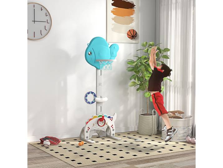 AIYAPLAY Panier Basket Enfants 5en1 Hauteur Réglable Bleu/Gris