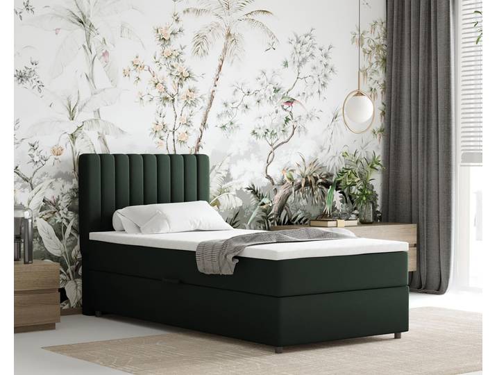 Boxspringbett 90x200 EVEREST, mit Topper, mit Bettkästen, Einzelbett, Dunkelgrün, Panda Möbel
