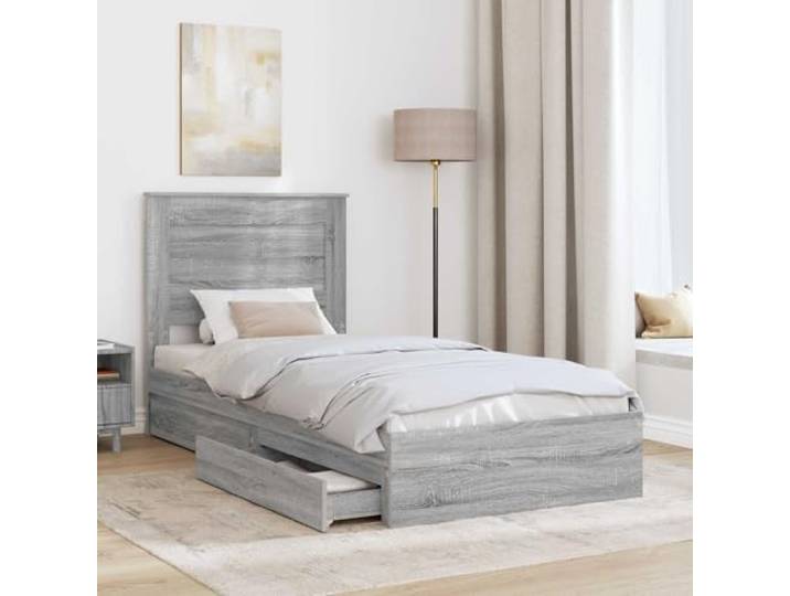 SKTQYQO Boxspringbett 75 x 190 cm Grau Sonoma Technisches Holz, versteckte Schubladen, Lattenrost, modernes Design
