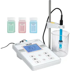 VEVOR Tisch-pH-Meter, Messbereich pH 0–14, Labortester-Set mit Hintergrundbeleuchtung, Kalibrierlösungen, Netzteil, Speicher für bis zu 50 Messwerte, für Temperatur- & Wasserqualitätsmessungen