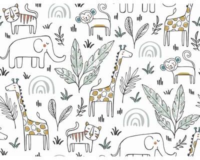 RoomMates White & Yellow Jungle Menagerie Peel and Stick Wallpaper