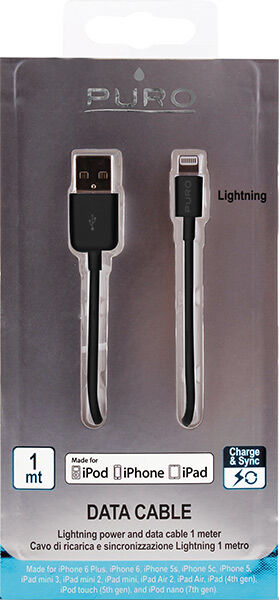 Puro MFi Lightning Kaapeli 1m, Musta