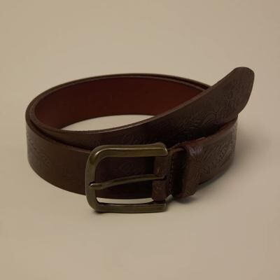 Lucky Brand Foliage Embossed Leather Belt - Men's Accessories Belts in Brown, Size 34