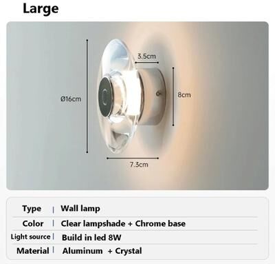 Uplift Picks Modern Round Crystal LED Wall Sconce large warm White (2700 3500k)