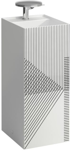 LAUFEN Kartell Waschtisch H811331D011581 37,5x43,5x90cm, Dekor, Liniennetz, grau, ohne Überlauf, 3 Hahnlöcher