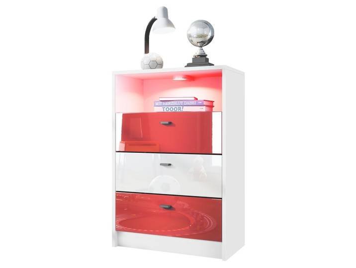 KOMMODE Pino Fronten Rot, Weiß & Rot