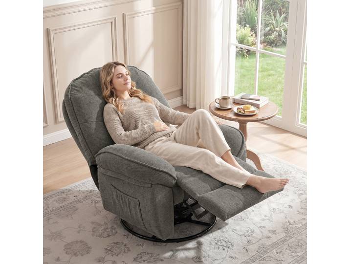 HOMCOM Fauteuil Relax Pivotant Bascule Chenille Gris Clair