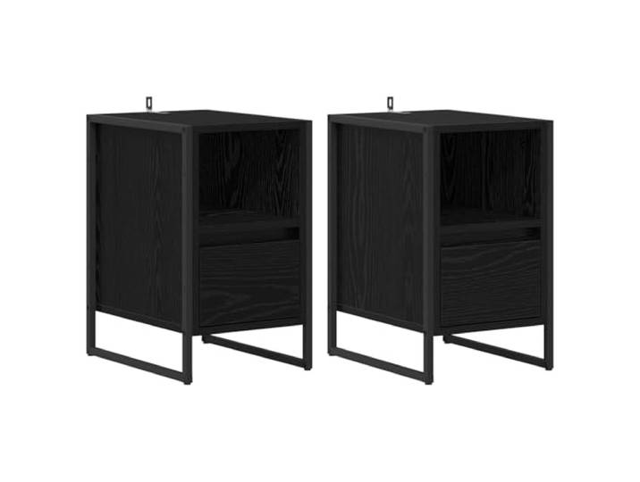 KDVXBCQJH 2er Set Nachttisch Schwarz Eichen-Optik 39,5x30x50 cm Industrieller Beistelltisch mit Schubladen bietet praktischen Stauraum für Ihr Schlafzimmer.