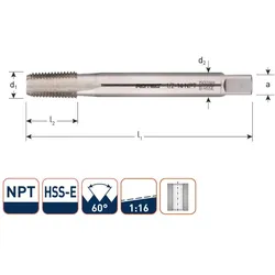 Rotec, Gewindeschneider + Gewindebohrer, 343.0140 HSSE 800 M.Gewindebohrer NPT 1-11,5