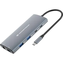 Conceptronic 10-1 Dock USB-C->HDMI/2xUSB-C/3xUSB-A/+ 20cm gr (USB-C, 10 Ports), Dockingstation + USB Hub, Grau