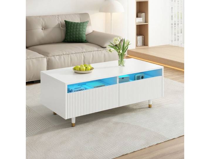 Table basse LED - Design moderne - 110x50x40 cm - Éclairage 7 couleurs - Tiroirs spacieux