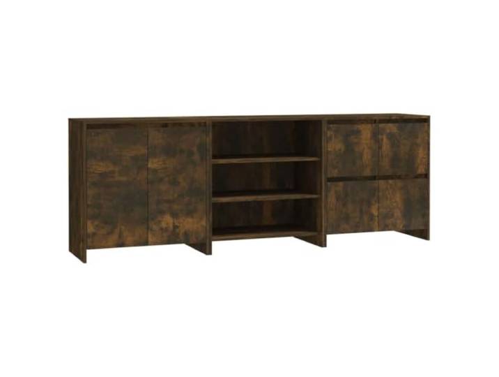 Fisinber 3-TLG. Sideboard Set Räuchereiche Holzwerkstoff Kommode Dreiteiliges Schrank-Ensemble mit Türen und Regalen für reichlich Stauraum im Wohnzimmer, Schlafzimmer oder Flur.