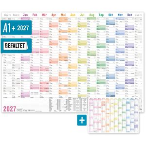 Häfft Plakatkalender 11425-1, Rainbow gefalzt, Jahr 2027, Jahresplaner, 15 Monate, 89 x 63cm (A1)