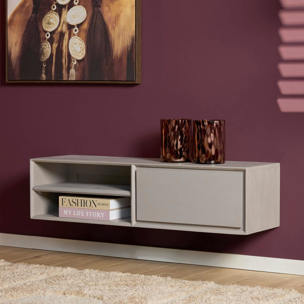 Pier import Meuble tv suspendu taupe 1 tiroir 1 niche Taupe 120x35x30cm