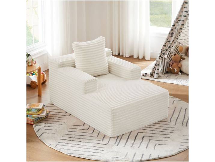Fauteuil Chaise Longue 1 Place en Velours Côtelé sans Montage avec Assise Rembourrée pour Salon ou Bureau Beige