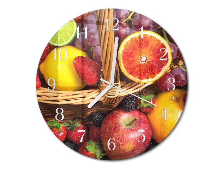 Tulup Wanduhr fi30 cm - Obst, Mehrfarbig, Glas, Rund, 30x30x0.4 cm, Dekoration, Uhren, Wanduhren