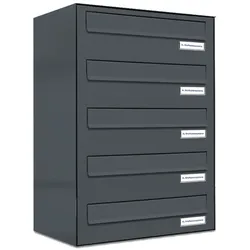 AL Briefkastensysteme 5 Fächer Premium Durchwurf Briefkasten in RAL 7016 Anthrazit Grau, Post A4, robust, wetterfest, Artikelnummer: 132P5DZ1P7016