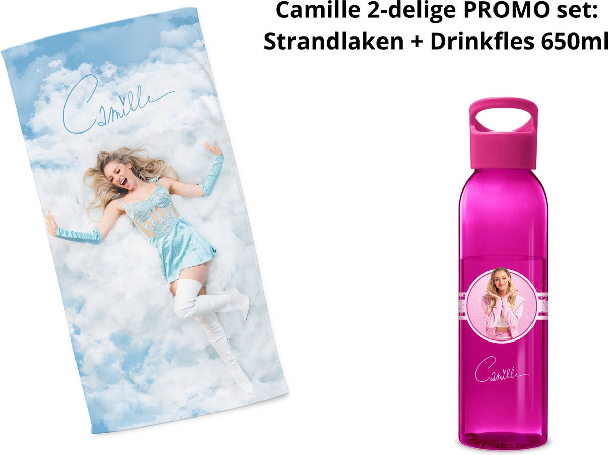 Camille Dhont 2-delige set: Strandlaken Magie en Roze Drinkfles 650ml