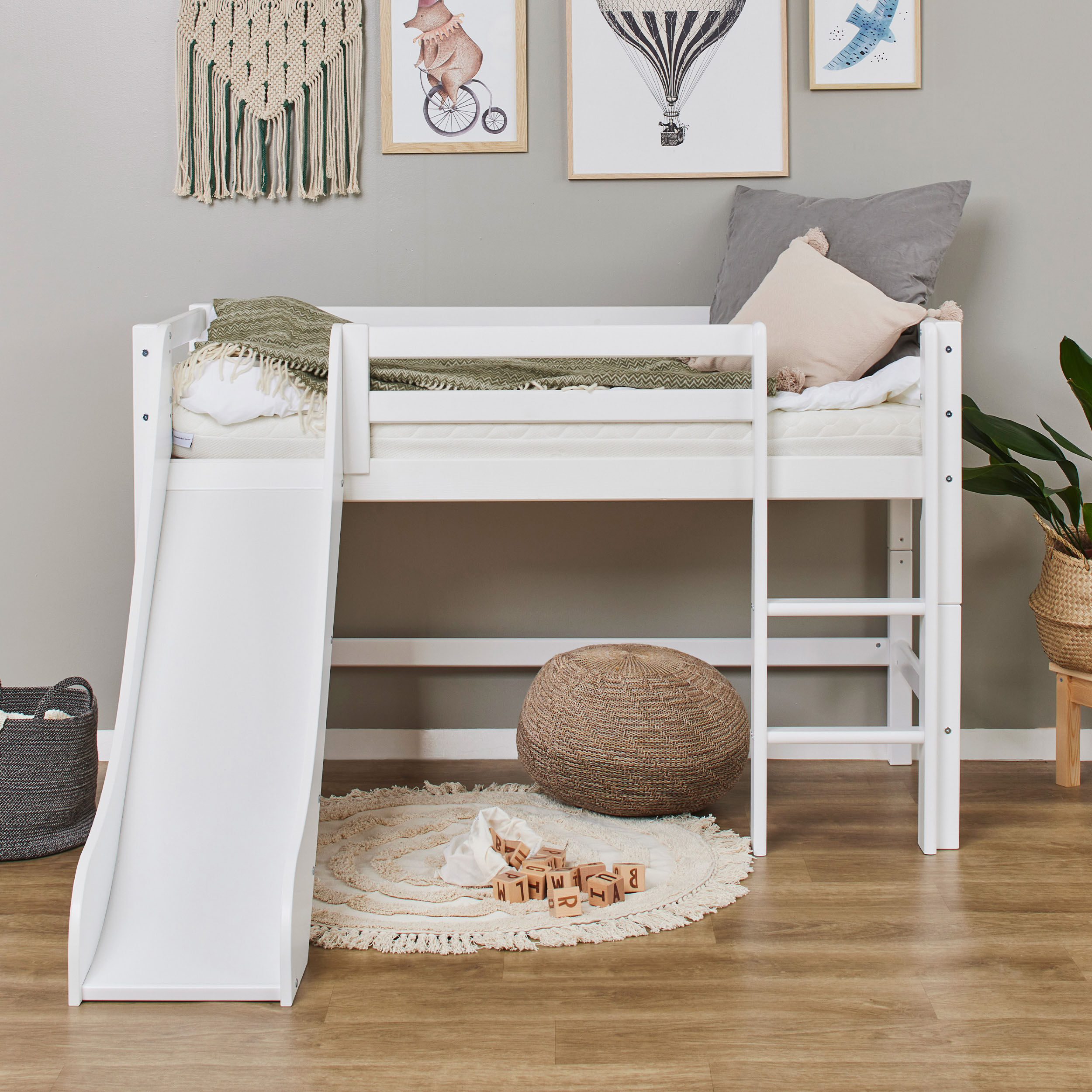 Indoor-Rutsche HOPPEKIDS "ECO Dream", weiss (weiß), B:37cm H:105cm T:94,5cm, Massivholz, Rutschen, Indoor-Rutsche, Kinderbett Rutsche für Hochbett, 2 Grössen weiß passend für Bett in Grösse: 70x160cm