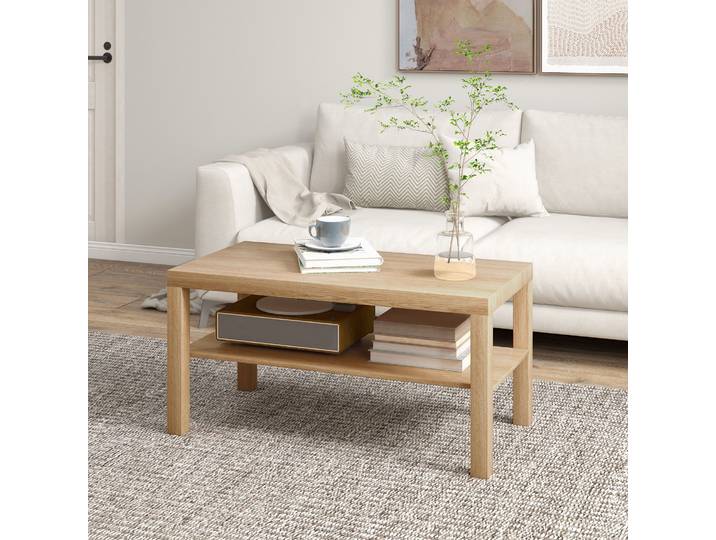 HOMCOM Table Basse Rectangulaire 90x45x44.5 cm Bois Naturel