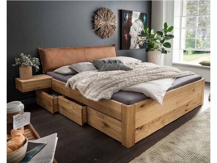 Doppelbett mit Schubkästen 'Cleveland II' 180x200cm Wildeiche geölt