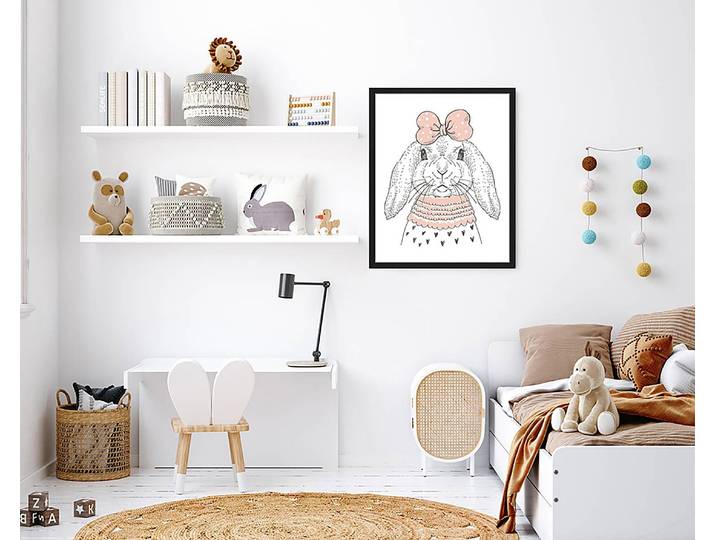 Tableau déco Hipster Bunny 43 x 53cm Multicolore