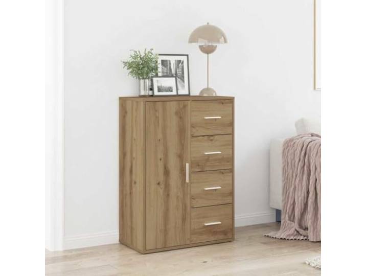 RJPLMFV Anrichte Eiche 60 x 31 x 84 cm Holz Regale, Türen, Schubladen, silberfarbene Griffe, Esszimmer, Wohnzimmer