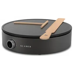 KLAMER Crepes Maker, Große Backfläche mit 33cm Ø, antihaftbeschichtete Platte, inkl. Teigverteiler und Wender aus Holz, Crepes Eisen für Crepes, Panc...