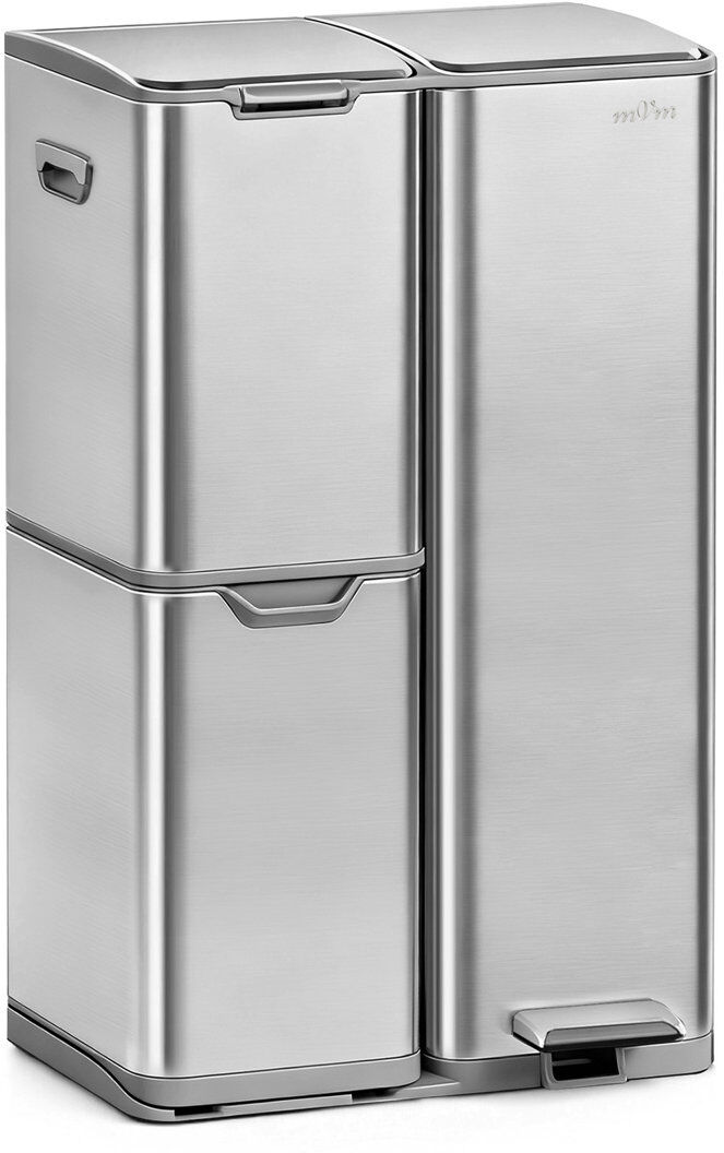 mVm I2 Steel Step On and Touch Top Multi-Compartment Rubbish & Recycling Bin Tin 60L