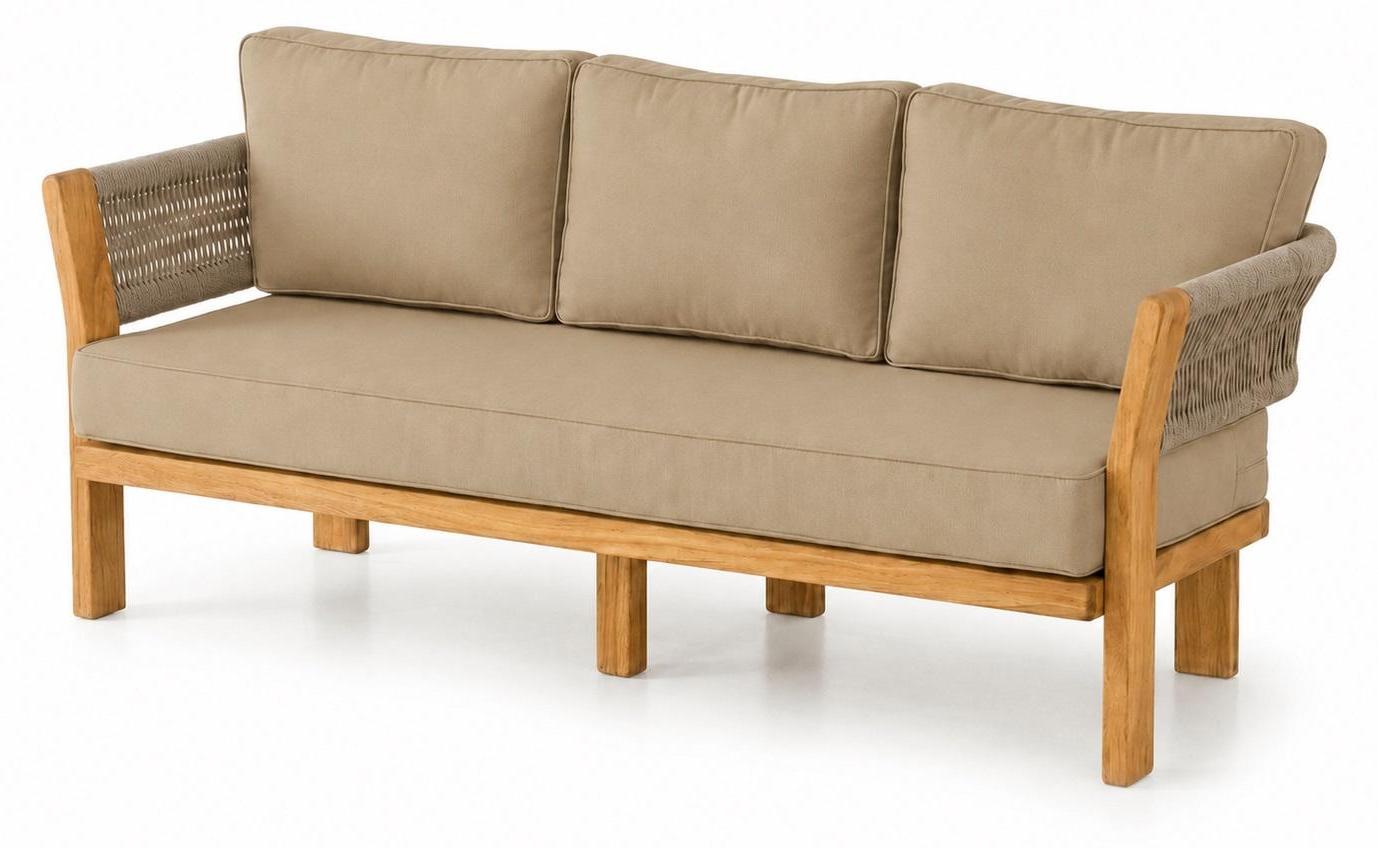 3-Sitzer Gartensofa Modern Beige Kissen Elegantes Stilvolles Komfort