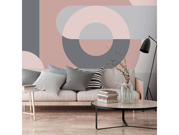 home24 Vlies-fotobehang Geometric Wreath 150 x 105cm roze 150 x 105 cm