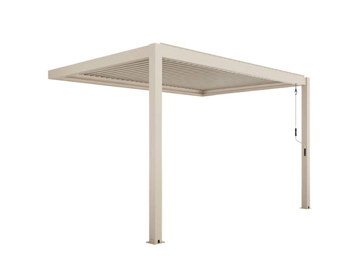 Oviala - Pergola bioclimatique 4x3 m adossée manuelle en aluminium crème