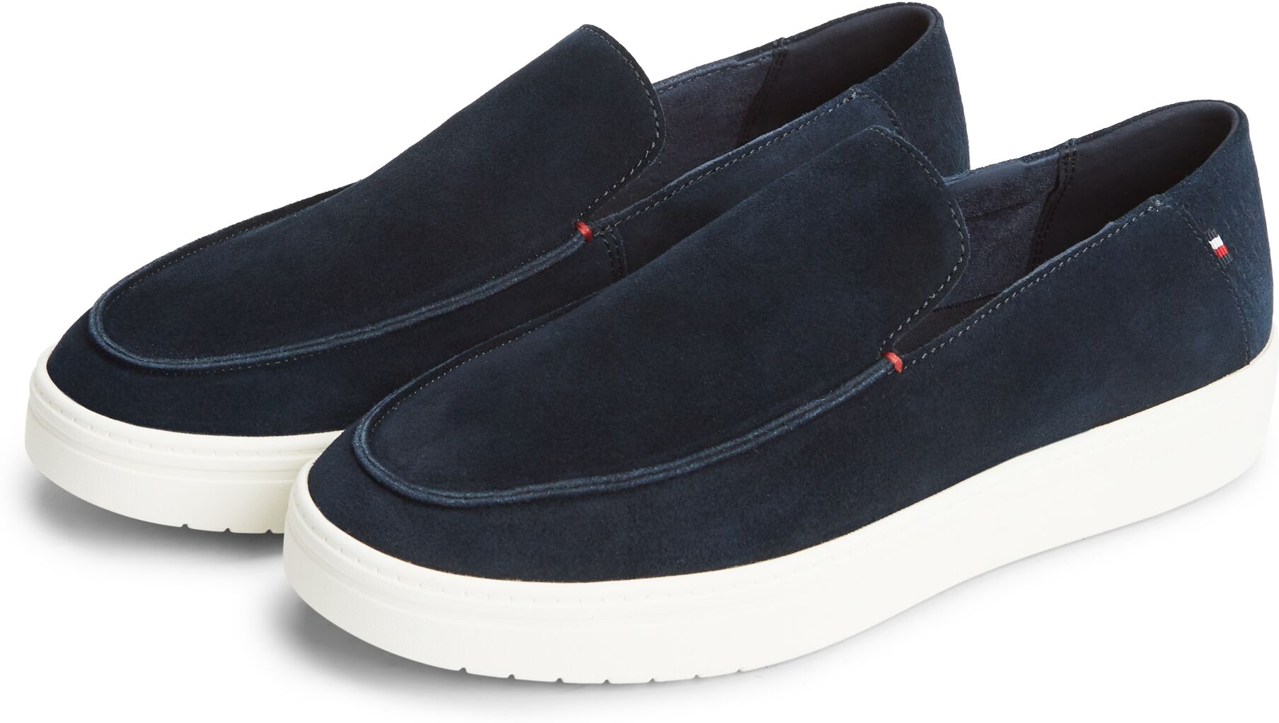 Slipper TOMMY HILFIGER "MODERN LIGHT SUEDE LOAFER", Herren, Gr. 43, Leder Textil, blau (dunkelblau), Veloursleder, aufgeraut, unifarben, Basic, Schuhe Slipper, Schlupfschuh, Flat mit typischer Mokassinnaht