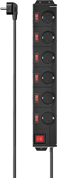 Regleta - Hama, 6 tomas, Cable de 1,4 m, 250 V, Protección contra sobretensiones, Interruptor Encendido/Apagado, Negro
