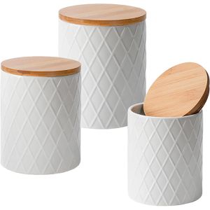 Miamio Vorratsdose Palmanova MM-169, aus Keramik, 0,84 - 1,8 Liter, mit Bambusdeckel, weiß, luftdicht, 3-teilig