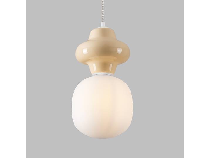 Suspension Clio type A Ø 18cm Beige/Beige céramique / verre opale LED G9