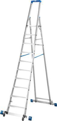 Stufenstehleiter, mit 10 Stufen, Aluminium, fahrbar mit Traverse