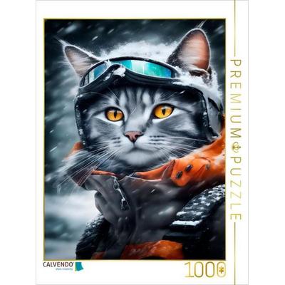 CALVENDO Puzzle Katze beim Outdoorsport - Winterwandern | 1000 Teile Lege-Größe 64x48cm Foto-Puzzle für glückliche Stunden
