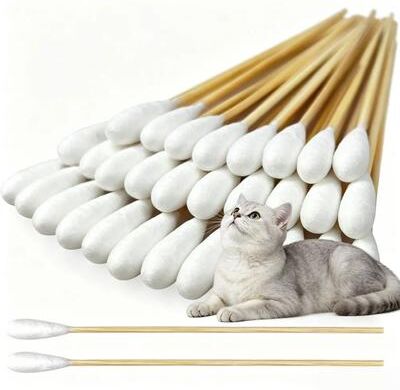 Inspired Finds Professional Bamboo Pet Ear Cleaning Swabs For Cats & Dogs 50pcs 4.72in Big Round