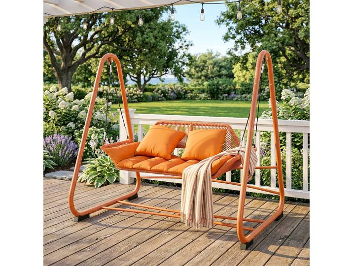 Outsunny Balancelle Jardin Métal Terracotta 174x120x162cm Coussins