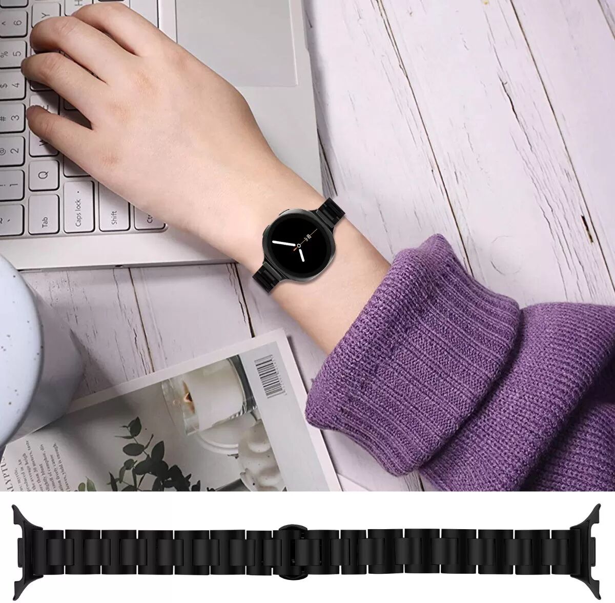 INF Edelstahl-Metallarmband kompatibel mit Watch8/8 Classic - Butterfly-Verschluss Schwarz